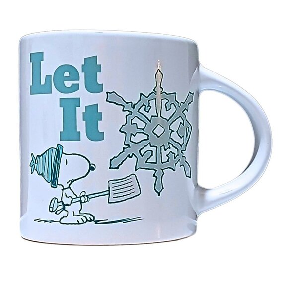 Peanuts Snoopy Coffee Mug Let It Snow Ceramic Cup White Blue Winter Snowflake - Picture 1 of 6